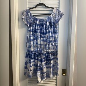 Hawaiian Tropic Vintage 90s Y2K Blue & White Tie Dyed Blue & White Romper XXL/2X